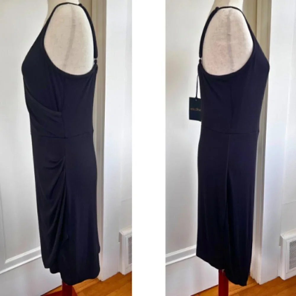 GOLDRAY Black Knit Asymmetrical Surplice Dress Size M - Picture 5 of 8